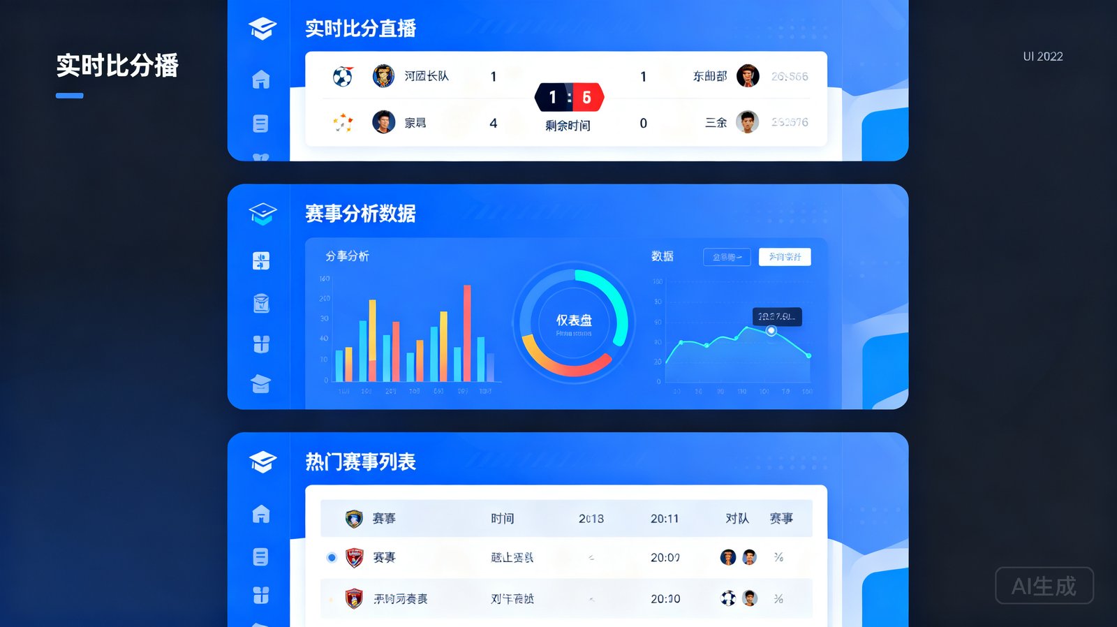 爱游戏体育平台界面示意图，显示实时比分直播、赛事分析数据仪表盘及热门赛事列表
